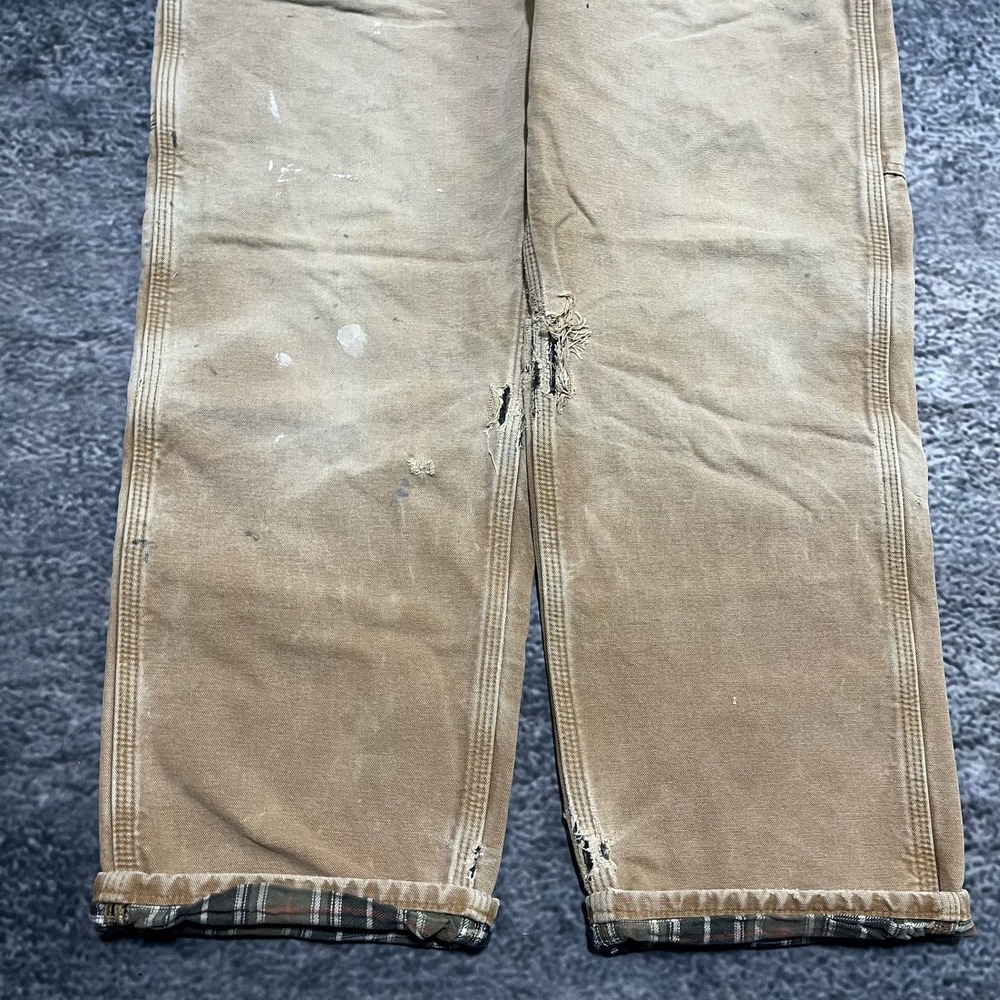 VTG Carhartt Carpenter Pants Tan 34x29 Distressed Faded Flannel Lined B111‎ BRN - Picture 5 of 16